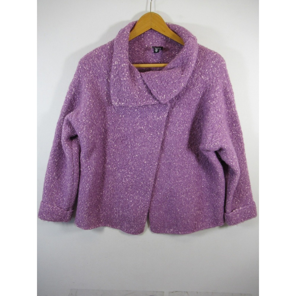 Eileen Fisher Boucle Cardigan Sweater Women XS Alpaca Wool Silk Purple Snap